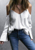 White Condole Belt Irregular V-neck Long Sleeve Fashion Blouse
