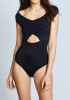 Black Cut Out Off Shoulder Backless One Piece Bandage Beach Swimwear