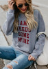 Grey Letter Print Round Neck Long Sleeve Loose Casual Pullover Sweatshirt