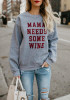 Grey Letter Print Round Neck Long Sleeve Loose Casual Pullover Sweatshirt