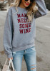 Grey Letter Print Round Neck Long Sleeve Loose Casual Pullover Sweatshirt