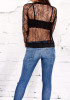 Black Patchwork Lace Round Neck Zipper Casual Coat