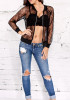 Black Patchwork Lace Round Neck Zipper Casual Coat
