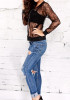 Black Patchwork Lace Round Neck Zipper Casual Coat