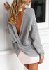 Grey V-neck Irregular Cut Out Backless Long Sleeve Fashion Pullover Sweater Grey V-neck Irregular Cut Out Backless Long Sleeve Fashion Pullover Sweater