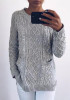 Grey Pockets Irregular Round Neck Long Sleeve Fashion Pullover Sweater Grey Pockets Irregular Round Neck Long Sleeve Fashion Pullover Sweater