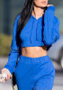 Blue Patchwork Drawstring Hooded Long Sleeve Fashion Pullover Sweatshirt