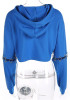 Blue Patchwork Drawstring Hooded Long Sleeve Fashion Pullover Sweatshirt