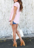 Light Pink Monogram Print Irregular Round Neck Short Sleeve Casual T-Shirt