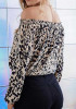Black Leopard Print Drawstring Off Shoulder Backless Going out Blouse