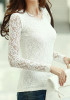 White Patchwork Lace Round Neck Long Sleeve Elegant T-Shirt White Patchwork Lace Round Neck Long Sleeve Elegant T-Shirt