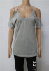 Grey Off-Shoulder Deep V Short Sleeve Casual T-Shirt