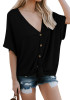 Black Single Breasted V-neck Casual Going out Blouse