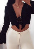 Black Ruffle Lace-up Deep V-neck Flare Sleeve Club Crop T-shirt