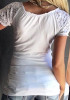 White Patchwork Lace Hollow-out Lace-Up Short Sleeve Casual T-Shirt