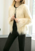 White Round Neck Long Sleeve Fashion Winter Faux Fur Coat