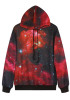 Red Galaxy Print Pockets Drawstring Oversized Casual Hooded Pullover Sweatshirt