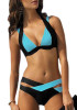 Black-Blue Patchwork Irregular Condole Belt Fashion Swimwear