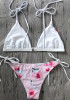 Pink Floral Striped Condole Belt 2-in-1 V-neck Swimwear