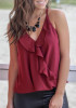 Burgundy Ruffle Spaghetti Strap V-neck Going out Vest Burgundy Ruffle Spaghetti Strap V-neck Going out Vest