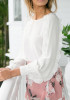 White Ruffle Round Neck Long Sleeve Sweet Blouse