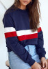 Dark Blue Patchwork Crop Round Neck Long Sleeve Fashion Sweatshirt