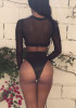 Black Patchwork Grenadine Skinny Two Piece Round Neck High Waisted Beach Swimwear