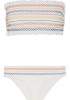 White Stripe Floral Print 2-in-1 Ruffle Bandeau Swimwear
