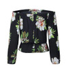 Black Floral Print Boat Neck Fashion Cotton Blouse