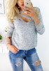 Grey Cut Out V-neck Long Sleeve Fashion Pullover Sweater Grey Cut Out V-neck Long Sleeve Fashion Pullover Sweater
