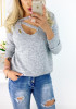 Grey Cut Out V-neck Long Sleeve Fashion Pullover Sweater Grey Cut Out V-neck Long Sleeve Fashion Pullover Sweater