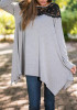 Grey Patchwork Irregular Draped Lace Round Neck Long Sleeve T-Shirt Grey Patchwork Irregular Draped Lace Round Neck Long Sleeve T-Shirt