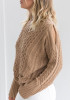 Camel Cut Out Band Collar High Neck Long Sleeve Pullover Sweater