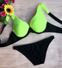 Black Patchwork Condole Belt Polyester Swimwear