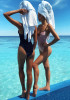 Dark Blue Condole Belt Plunging Neckline Backless Bikini Swimwear
