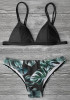 Black Floral Condole Belt 2-in-1 V-neck Fashion Swimwear