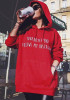 Red Monogram Print Pockets Drawstring Christmas Hooded Casual Pullover Sweatshirt