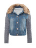 Casual Fur Collar Single Breasted Patchwork Ripped coat