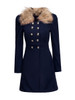 Casual Fur Collar Pockets Double Breasted Plain Coat