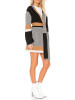 New Grey Color Block Print Belt Long Sleeve Casual Cardigan Sweater