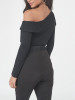 New Black Ruffle Irregular Asymmetric Shoulder Long Sleeve Fashion Short Jumpsuit