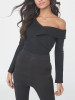 New Black Ruffle Irregular Asymmetric Shoulder Long Sleeve Fashion Short Jumpsuit