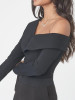 New Black Ruffle Irregular Asymmetric Shoulder Long Sleeve Fashion Short Jumpsuit