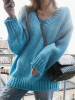 New Blue V-neck Long Sleeve Oversized Casual Pullover Sweater