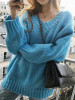 New Blue V-neck Long Sleeve Oversized Casual Pullover Sweater