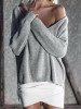 New Grey One-shoulder V-neck Long Sleeve Oversized Sweater Pullover New Grey One-shoulder V-neck Long Sleeve Oversized Sweater Pullover