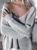 New Grey One-shoulder V-neck Long Sleeve Oversized Sweater Pullover New Grey One-shoulder V-neck Long Sleeve Oversized Sweater Pullover