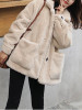 New Apricot Fur Pockets Single Breasted Turndown Collar Long Sleeve Casual Coat