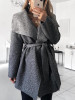 New Grey Sashes Irregular Turndown Collar Long Sleeve Casual Coat