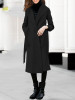 Black Pockets Sashes Turndown Collar Long Sleeve Fashion Coat